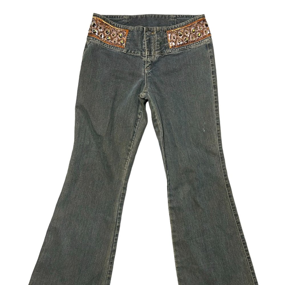 EXPRESS bedazzled / beaded low waist flare jean - Picture 1 of 6